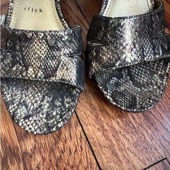 Anne Klein Brown Bronzy Snakeskin Print Askarry I Flex Wedge Sandals Size 7 Moto - Picture 5 of 16